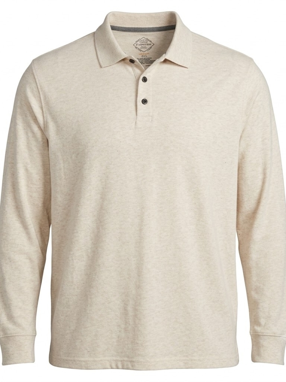St. John's Bay Super Soft Long Sleeve Polo Shirt Oatmeal Heather Mens XXL